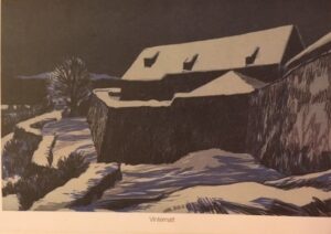 Kunstkort, tresnitt av Ivar Nordhagen - Vinternatt