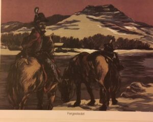 Kunstkort, tresnitt av Ivar Nordhagen - Fergestedet